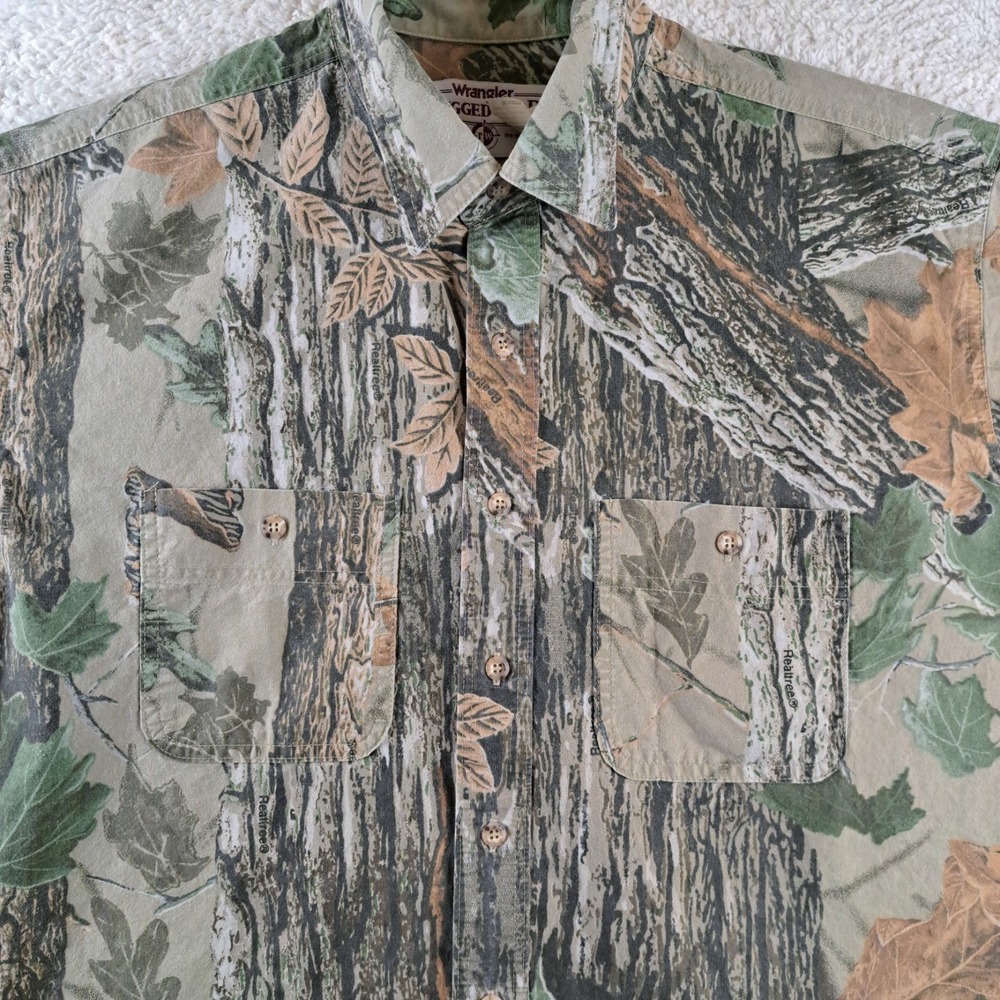 Wrangler Rugged Wear Camouflage Shirt Mens Size 2XLT Woodland Green Long Sleeve